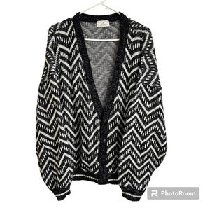 Vintage Honneywell & Todd Cardigan Women’s L Aztec Black White Oversized